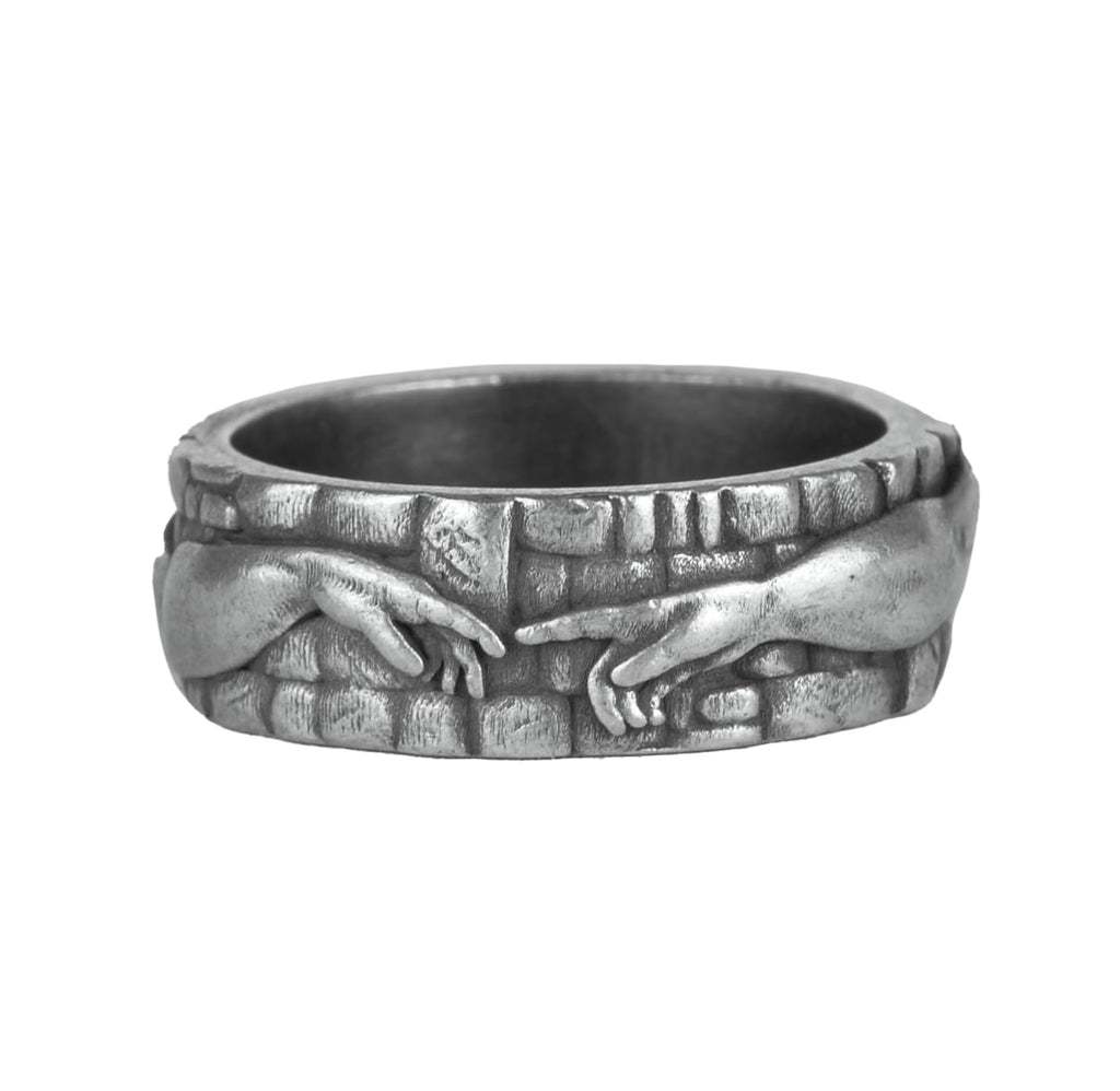 KAMBO 925 Sterling Silver Men's Ring – Design Inspired by the Creation of Adam – Handmade Artistic Renaissance Jewelry