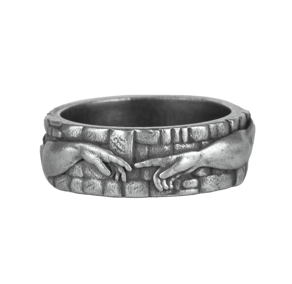 KAMBO 925 Sterling Silver Men's Ring – Design Inspired by the Creation of Adam – Handmade Artistic Renaissance Jewelry