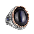 Synthetic Stone Ring - Handmade Men's Ring - Elegant 925 Sterling Silver Men's Ring (Synthetic Blue Cat's Eye)
