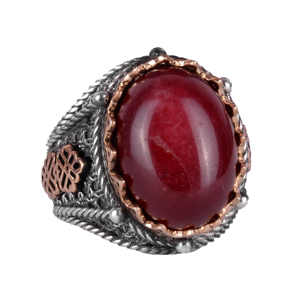 925 Sterling Silver Ring, Natural Stone Ring (Cabochon Ruby)