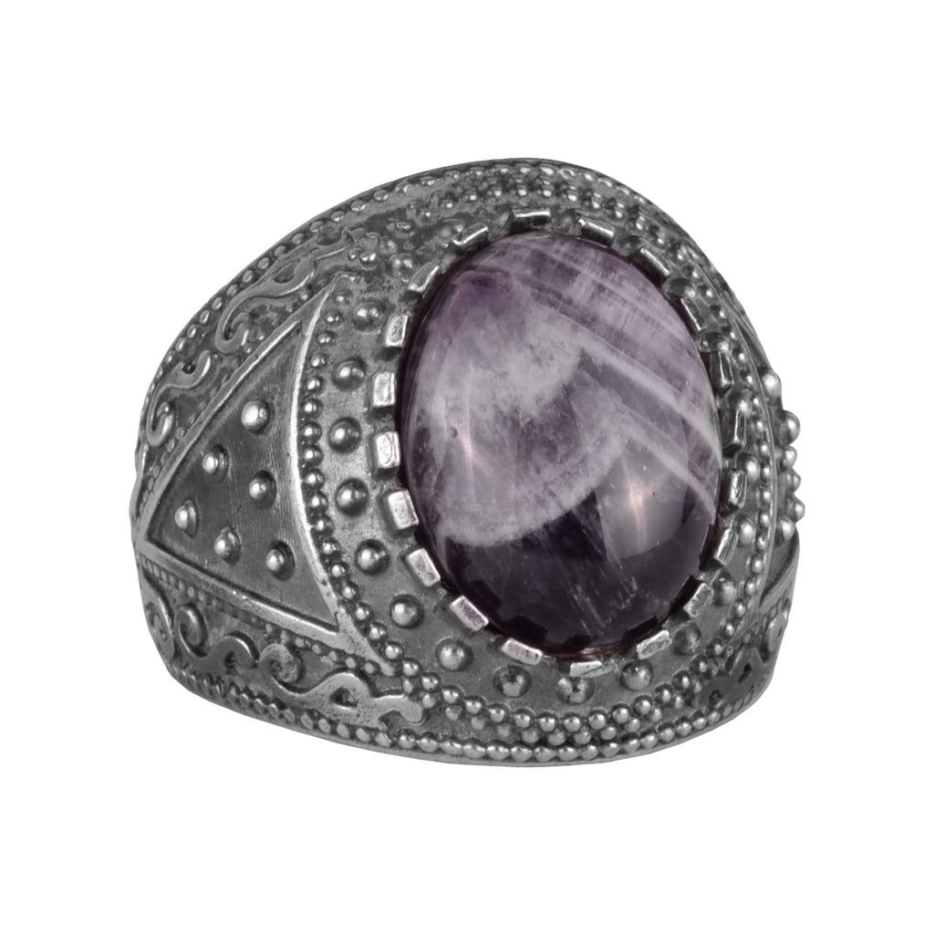 Natural Amethyst Stone Ring - 925 Sterling Silver Men's Ring