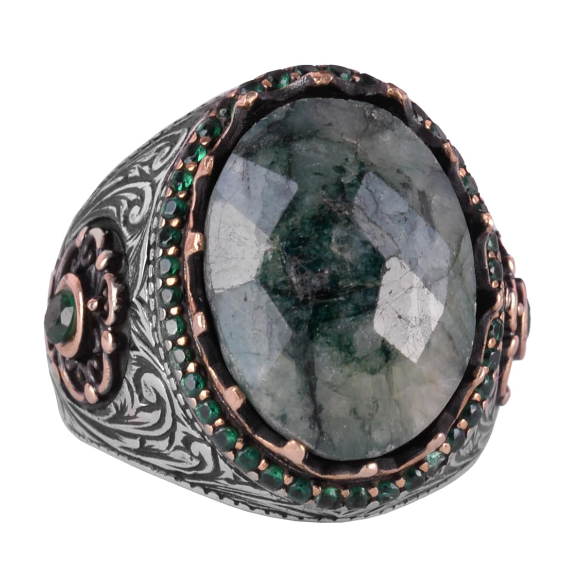 925 Sterling Silver Handmade Ring - Artificial Emerald Stone
