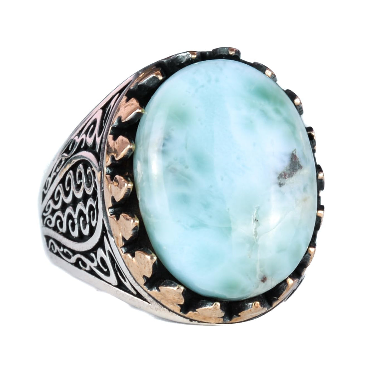 925 Sterling Silver Men's Ring - Handmade Elegance with Natural Larimar Stone