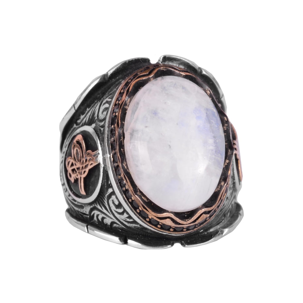 Natural Moonstone Ring - 925 Sterling Silver Men's Ring