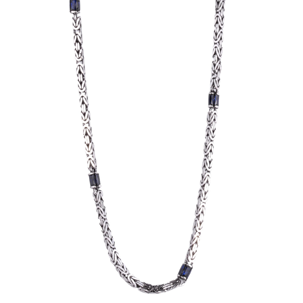 KAMBO Blue Sapphire Men's Creation – 925 Sterling Silver Byzantine Style Geometric Pattern Chain Bracelet and Necklace Set – Handmade Vintage Masculine Jewelry (Bracelet)