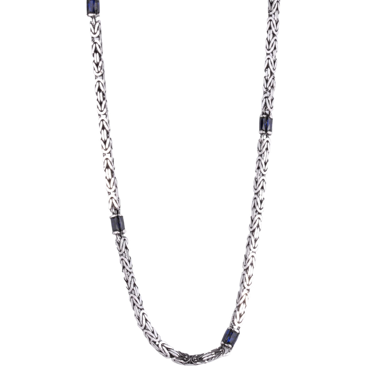 KAMBO Blue Sapphire Men's Creation – 925 Sterling Silver Byzantine Style Geometric Pattern Chain Bracelet and Necklace Set – Handmade Vintage Masculine Jewelry (Bracelet)