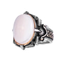 KAMBO Natural Stone Ring 925 Sterling Silver – Handmade Men's Statement Ring Healing Jewelry (Pearl-2)