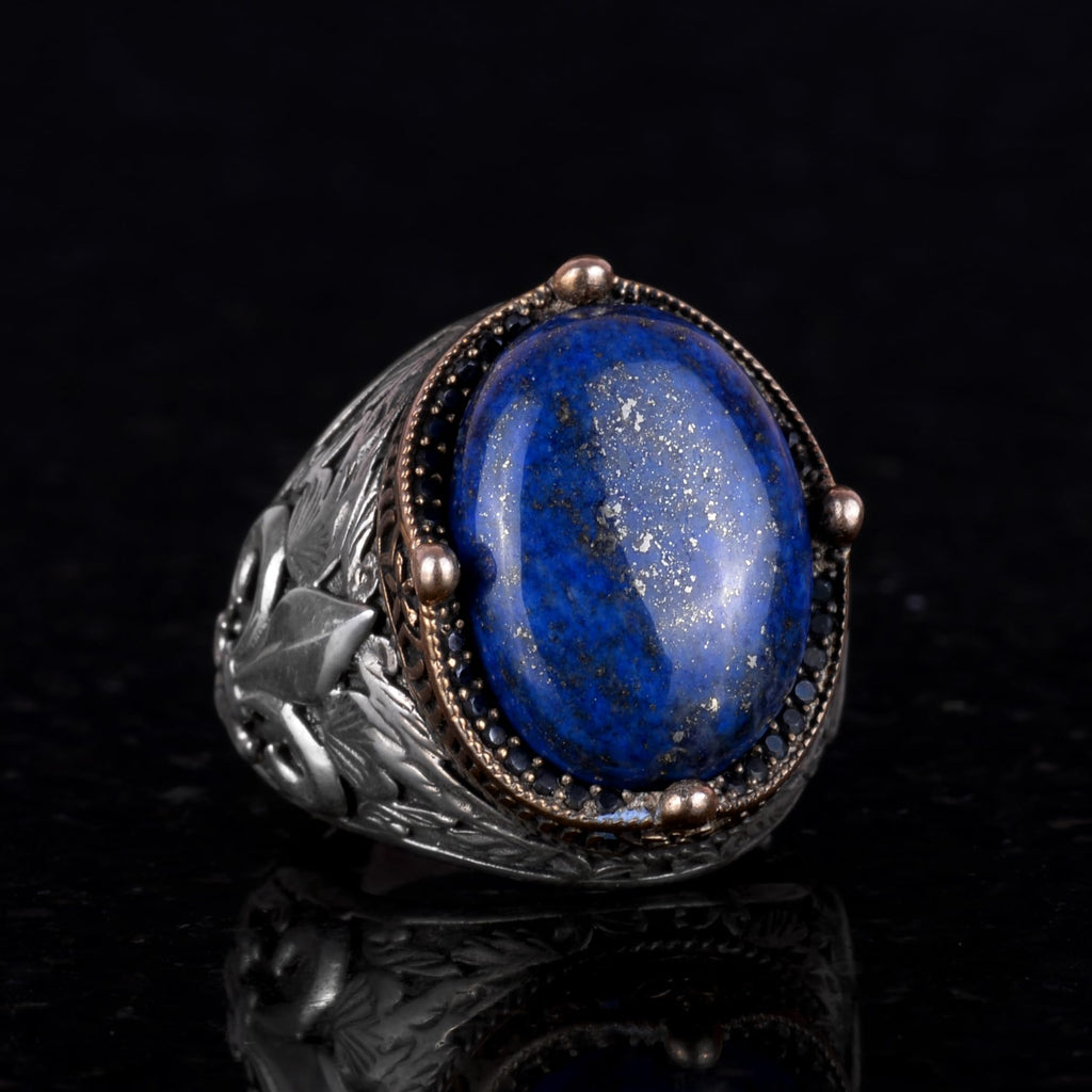 925K Silver Handmade Men's Ring - Available with Various Natural Stones (Lapis Lazuli) — 4