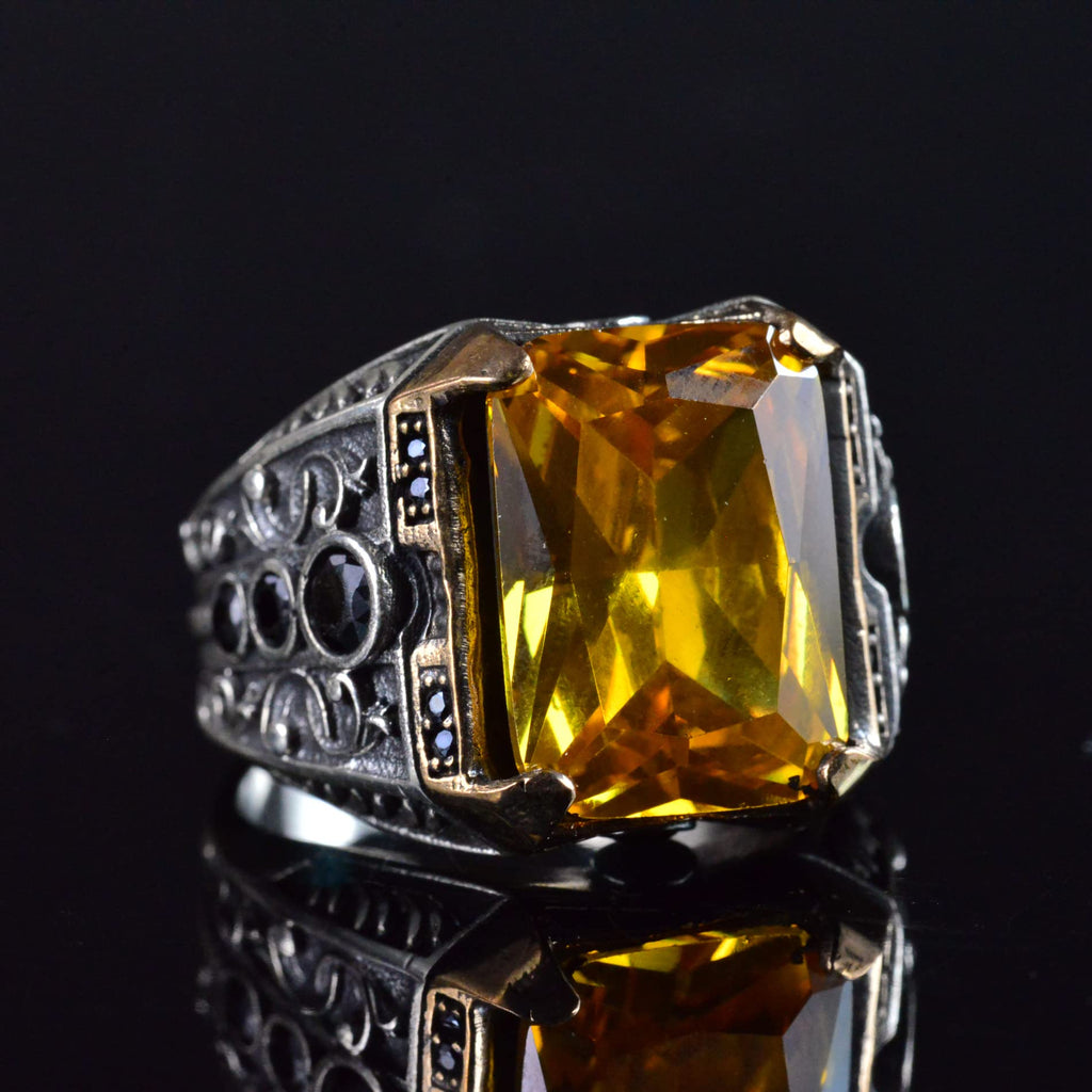 Handmade Citrine Stone Ring, 925 Sterling Silver Men's Ring — 5