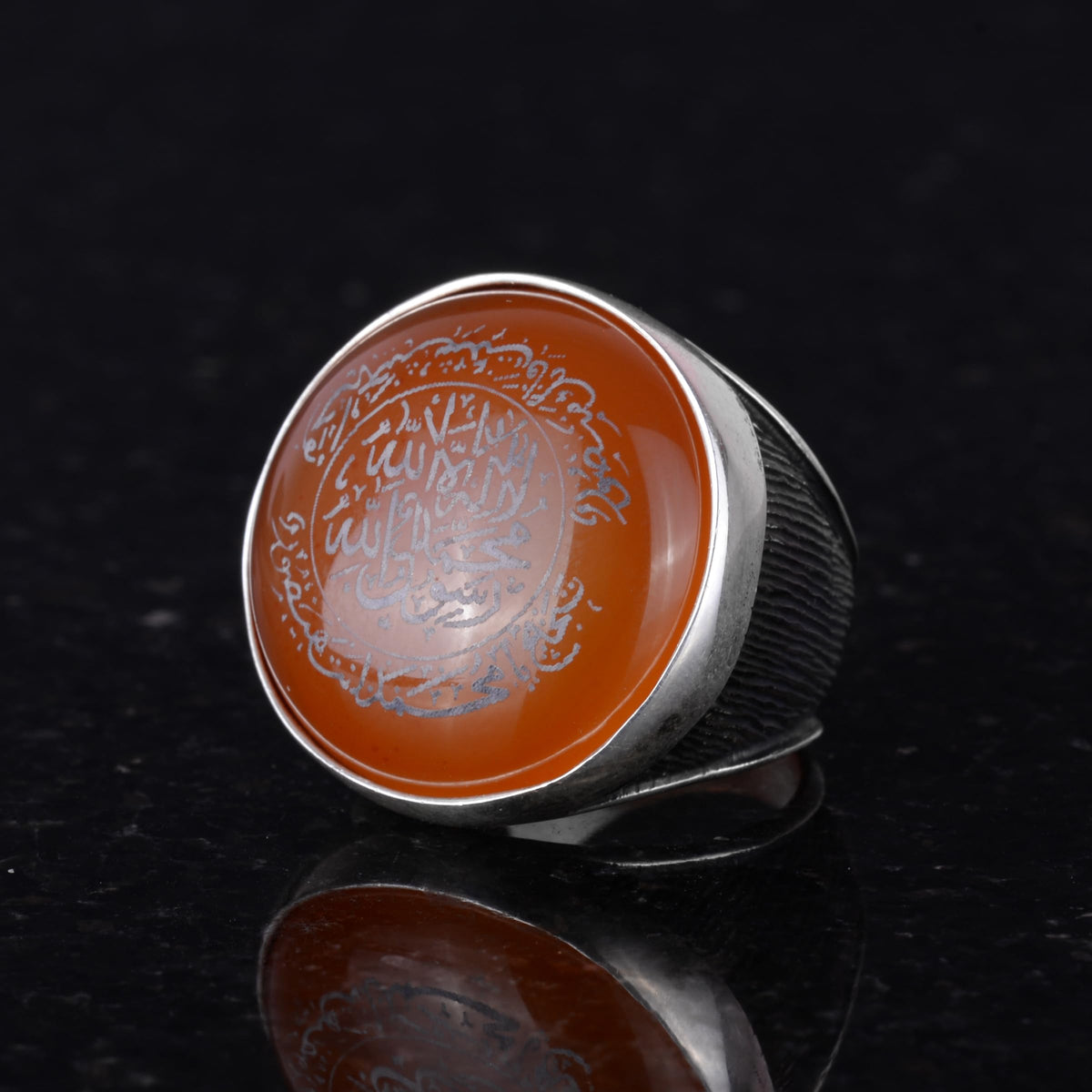 Natural Agate Big Stone, Silver Men's Ring — 4