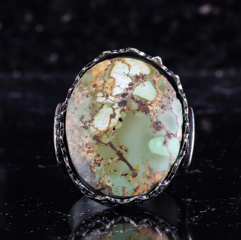 KAMBO Natural Turquoise Large Men's Ring 925 Sterling Silver Oval Statement Ring Raw Stone Vintage Handmade Ring (Turquoise-4) — 4