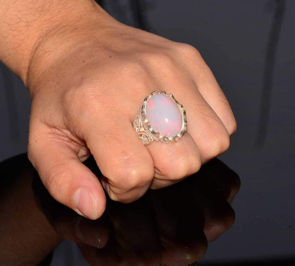 Real Australian Opal Men's Ring - 10.00 Carat - 925 Sterling Silver — 7