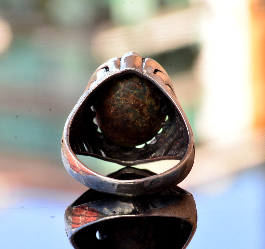 Natural Arizona Turquoise Stone Ring - Silver Men's Ring (Model-2) — 8