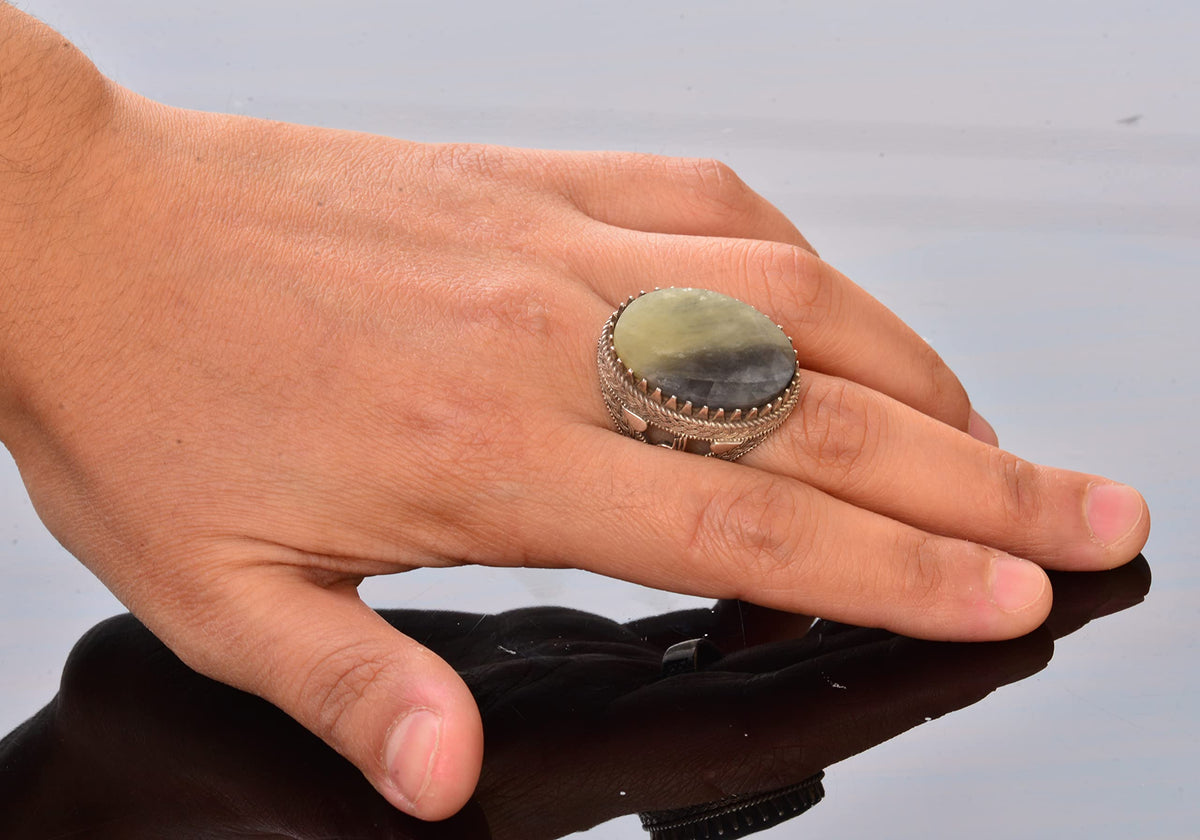 Yellow Sapphire Stone Ring, Ottoman Seal Ring, 925 Sterling Silver Ring — 6