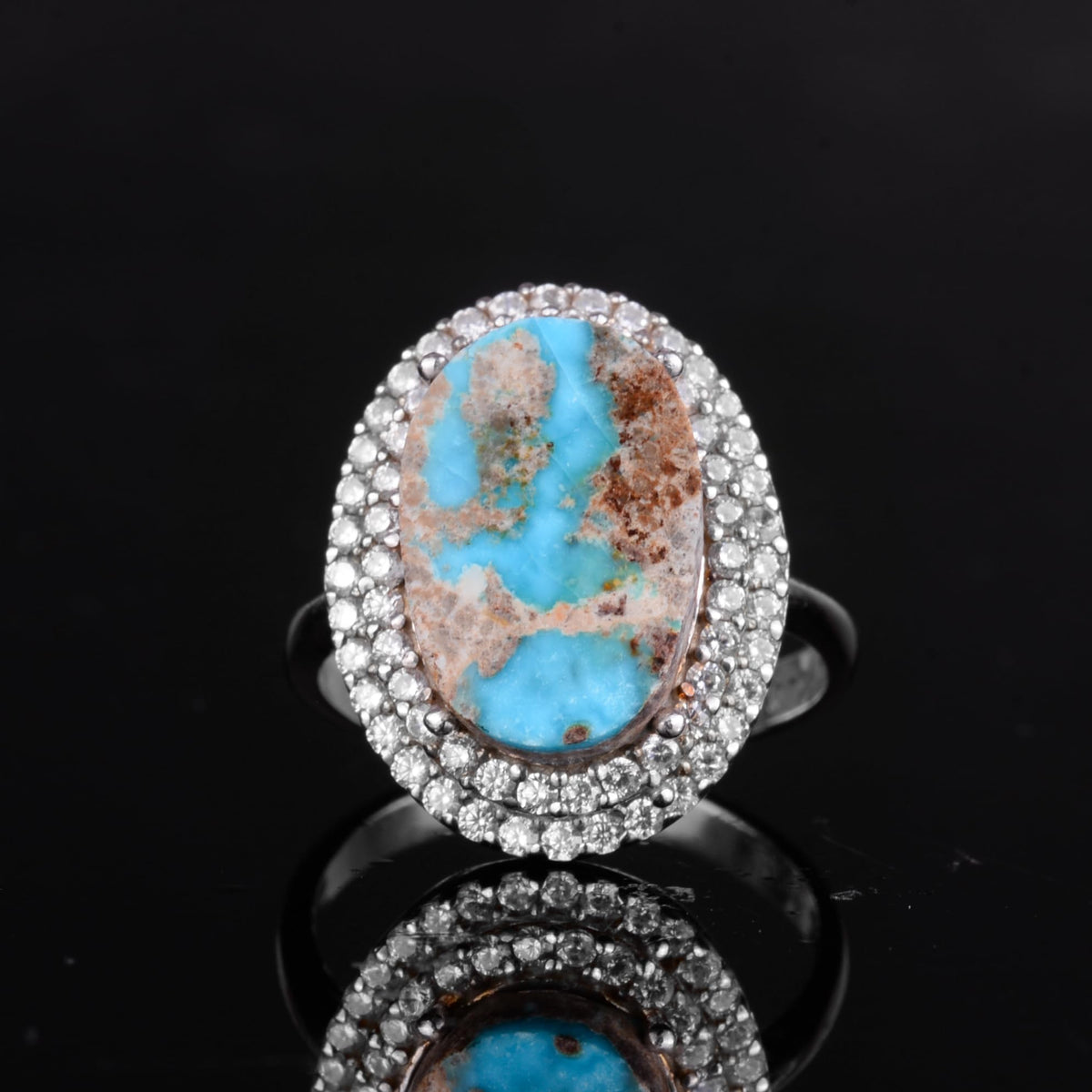 KAMBO Natural Turquoise Stone Women's Ring – 925 Sterling Silver Oval Ring – Handmade Elegant Jewelry — 3