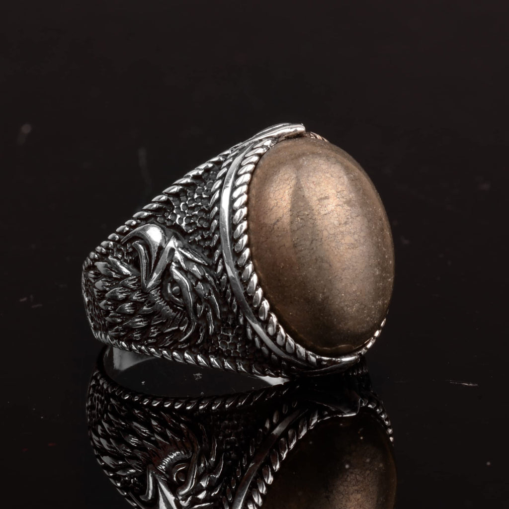 Natural Pyrite Stone Ring, 925 Sterling Silver Men's Ring — 3