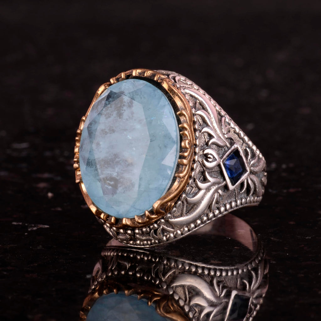 Synthetic Stone Ring - Handmade Men's Ring - Stylish 925 Sterling Silver Men's Ring (Light Blue Paraiba) — 6