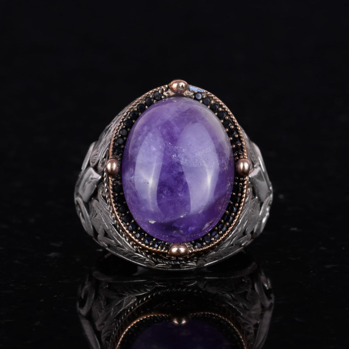 925 Sterling Silver Handmade Men's Ring - Available with Different Natural Stones (Amethyst) — 2