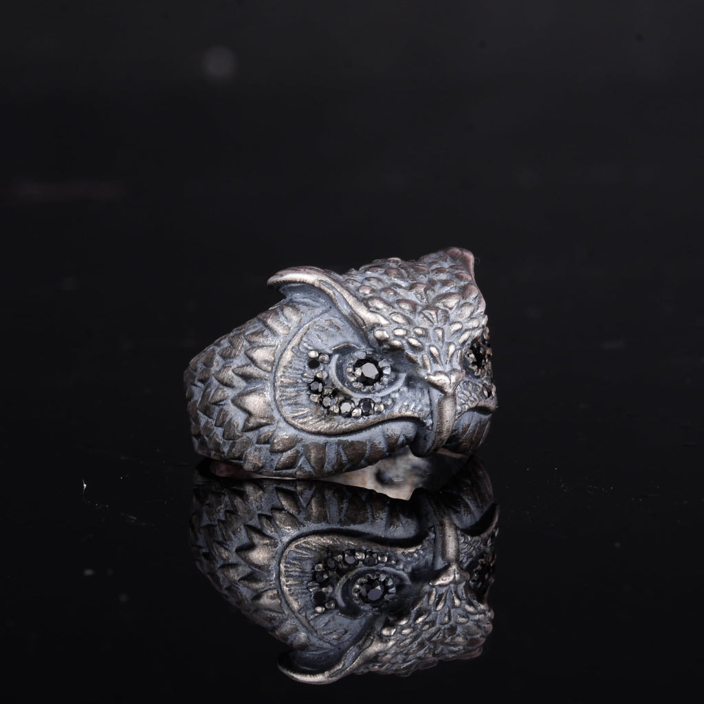 KAMBO 925 Sterling Silver Owl Head Ring – Symbol of Wisdom and Protection – Handmade Gothic Unisex Animal Jewelry (Silver) — 6