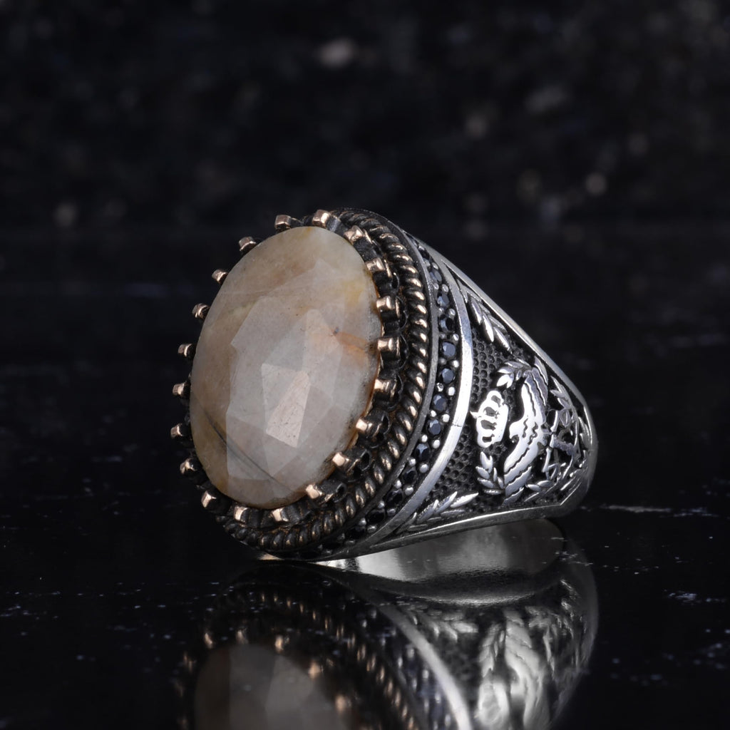KAMBO Natural Yellow Sapphire Stone Ring for Men 925 Sterling Silver Handmade Statement Ring Oval Shaped Stone — 5