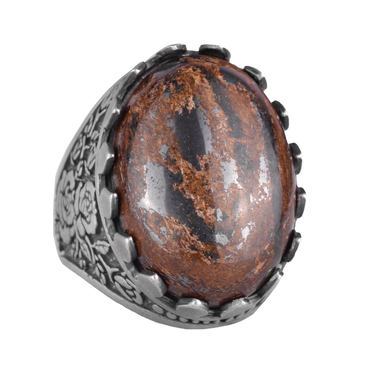 Natural Bronzite Stone Ring - 925 Sterling Silver Handmade Large Ring