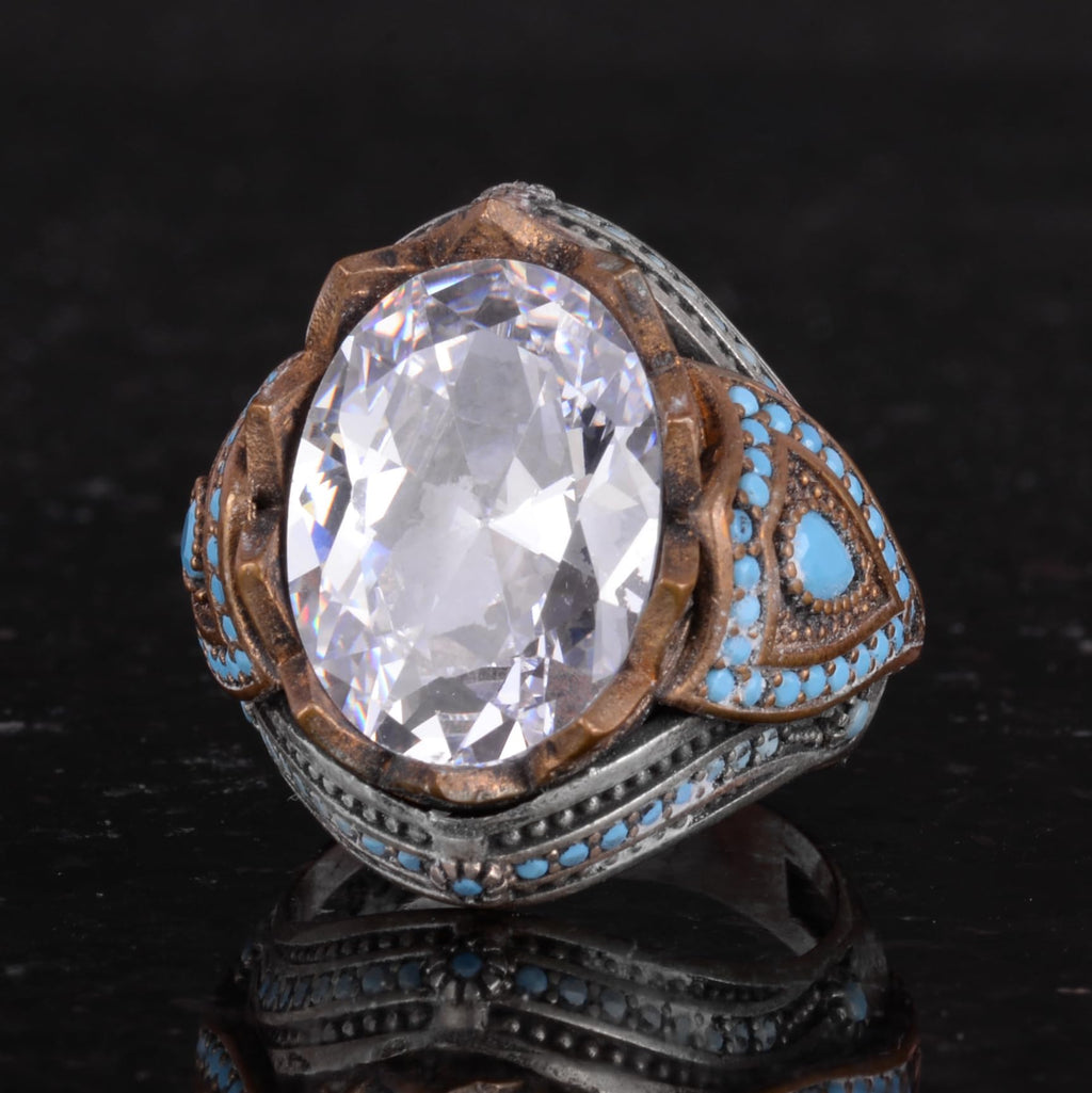 Synthetic Stone Ring - Handmade 925 Sterling Silver Men's Jewelry — 6
