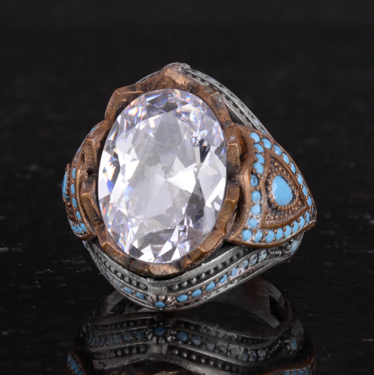 Synthetic Stone Ring - Handmade 925 Sterling Silver Men's Jewelry — 6