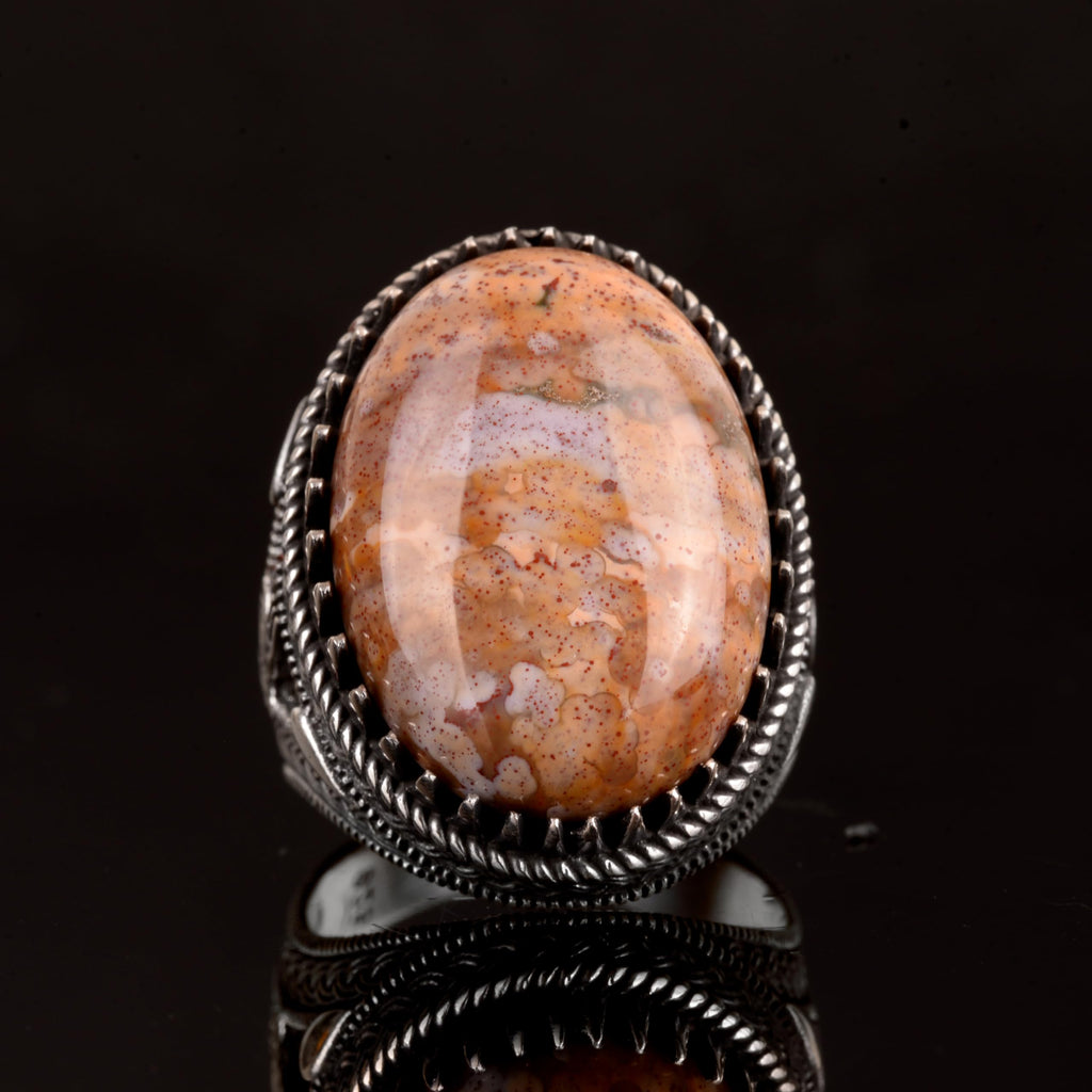 Large Ring, Natural Fire Agate Stone Ring, 925 Sterling Silver — 2