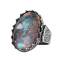KAMBO Natural Turquoise Large Men's Ring 925 Sterling Silver Oval Statement Ring Raw Stone Vintage Handmade Ring (Turquoise-2)