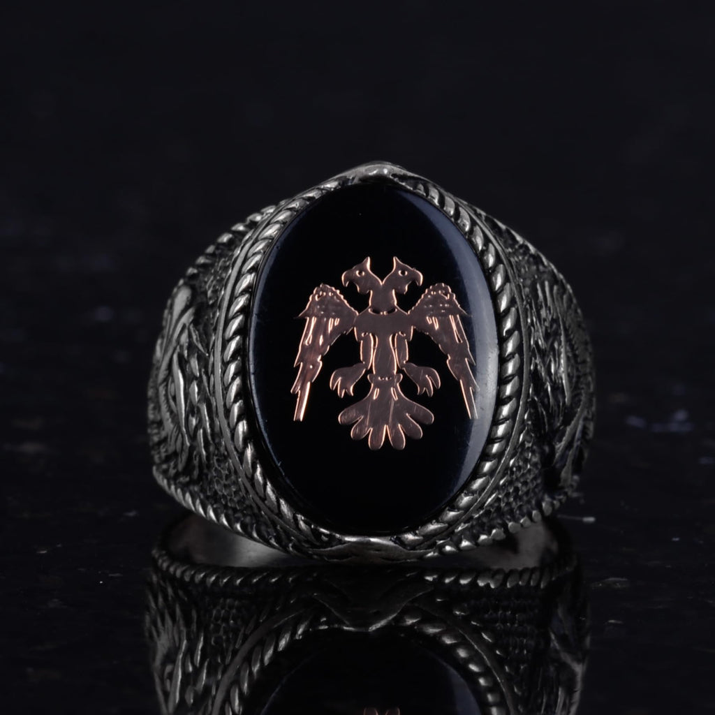 Men's Double-Headed Eagle Ring - Eagle Symbol Jewelry - 925 Sterling Silver Handcrafted Men's Ring (Black) — 4