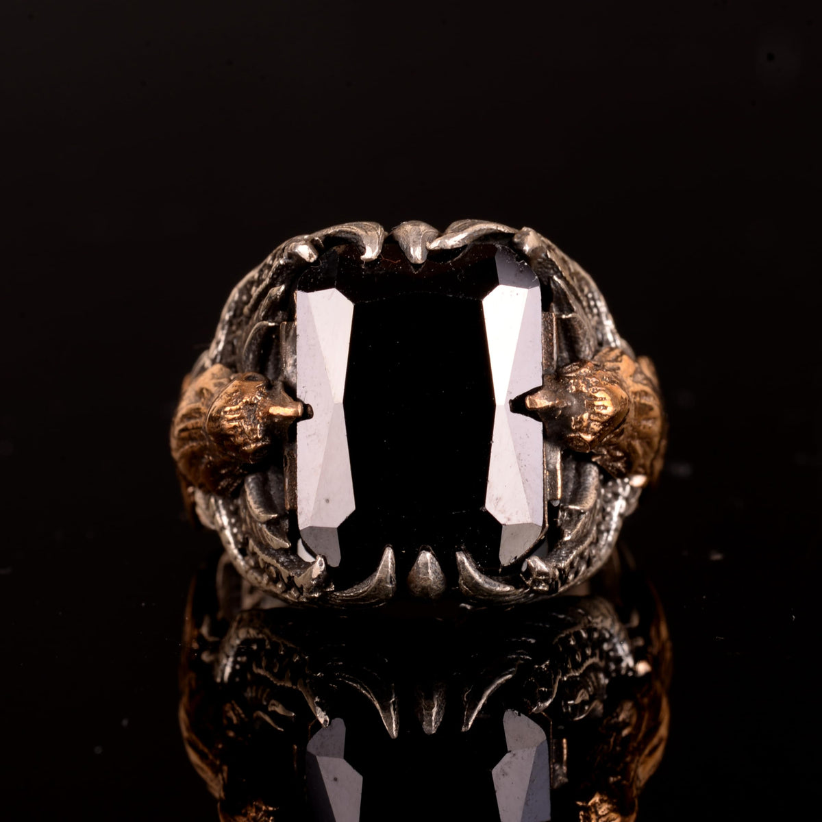 Natural Obsidian Stone Ring, 925 Sterling Silver Ring, Bird Ring — 6
