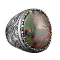 KAMBO Handmade 925 Sterling Silver Turquoise Ring for Men - Genuine Arizona Turquoise Gemstone, Vintage Elegant Style-2 