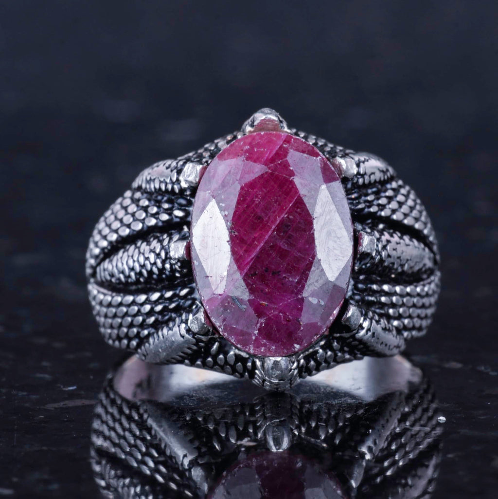 Silver Claw Ring with Natural Red Ruby Stone — 4