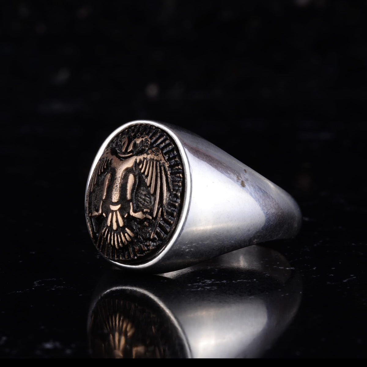 KAMBO 925 Sterling Silver Men's Symbol Minimalist Ring – Handmade Power and Protection Seal Ring (Eagle) — 5