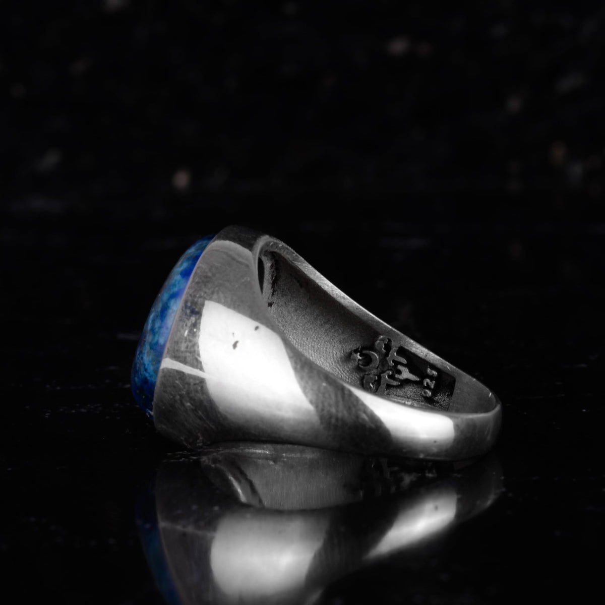 KAMBO Natural Men's Ring – 925 Sterling Silver Minimalist Oval Stone Ring – Handmade Classic Jewelry (Lapis Lazuli) — 7