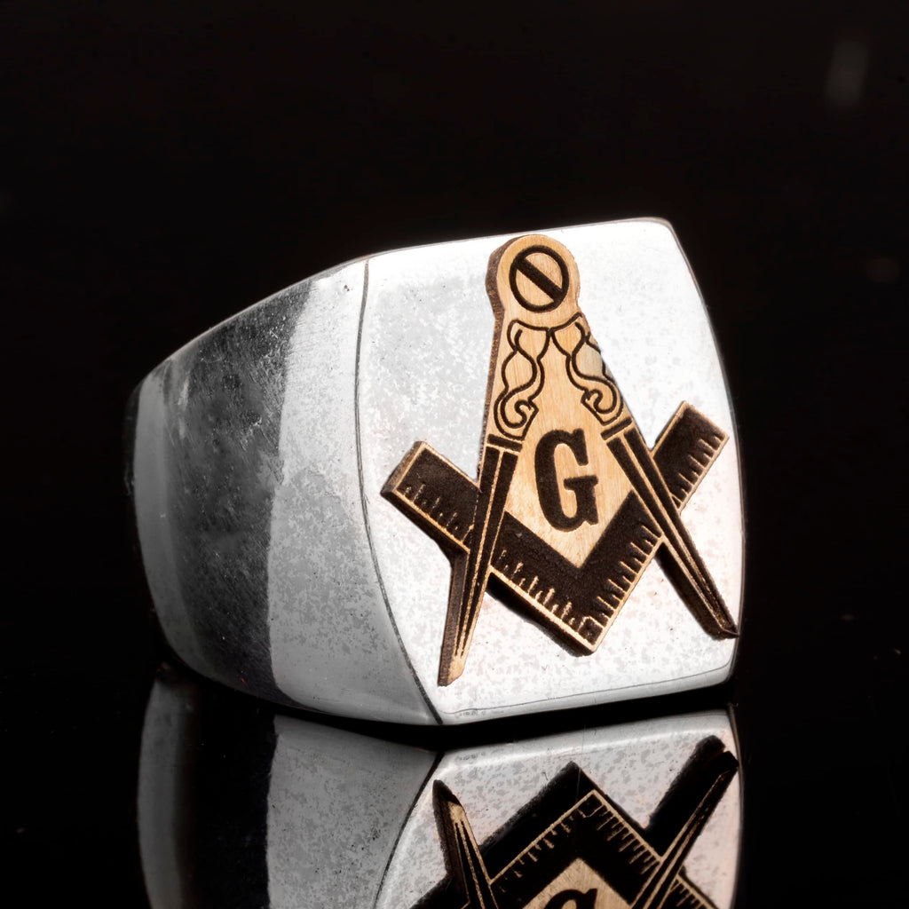 Kambo Men's 925 Sterling Silver Masonic Ring with Gold Tone Emblem — 5