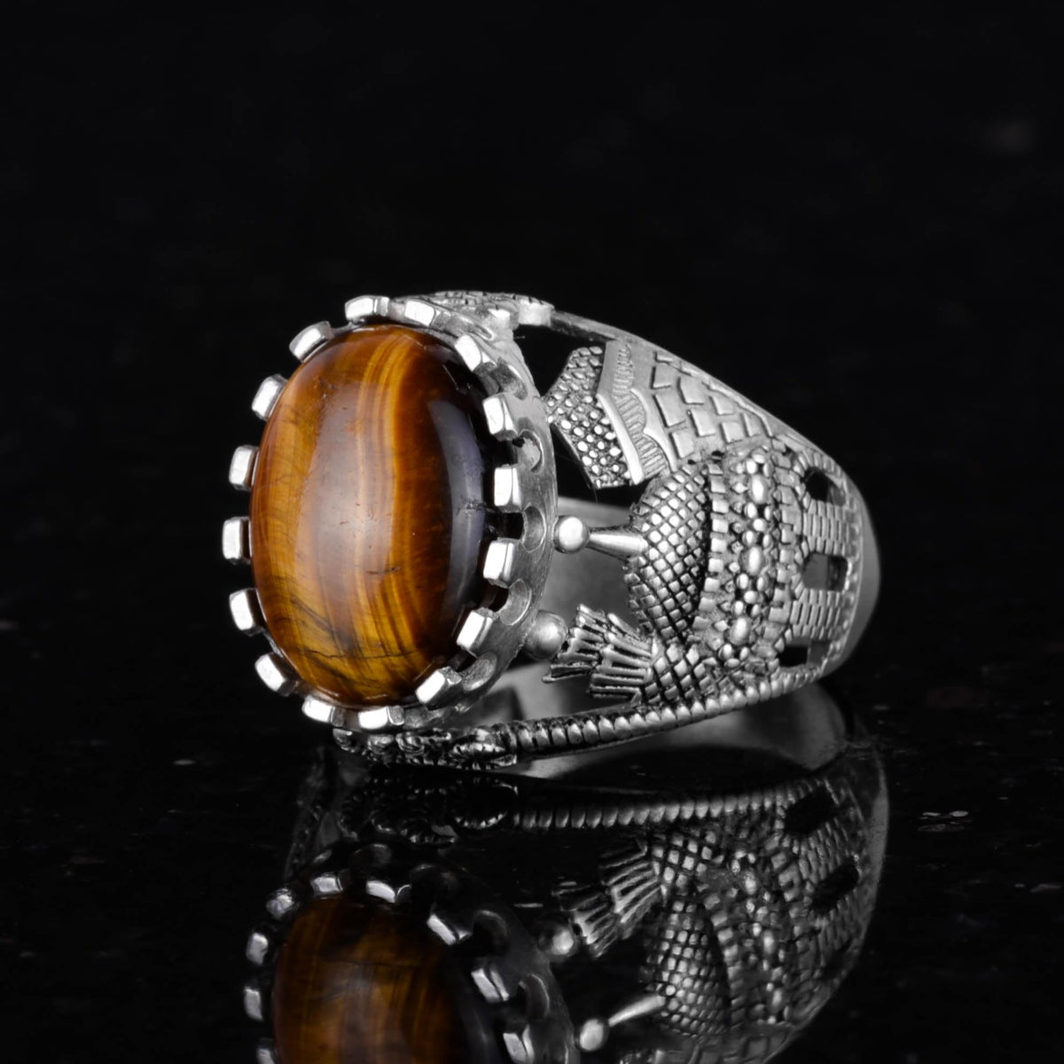 Natural Tiger's Eye Stone Ring, 925 Sterling Silver Men's Ring, Stylish Design — 5