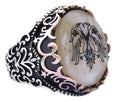 Silver Twin-Headed Eagle Ring - Pearl Detail Design