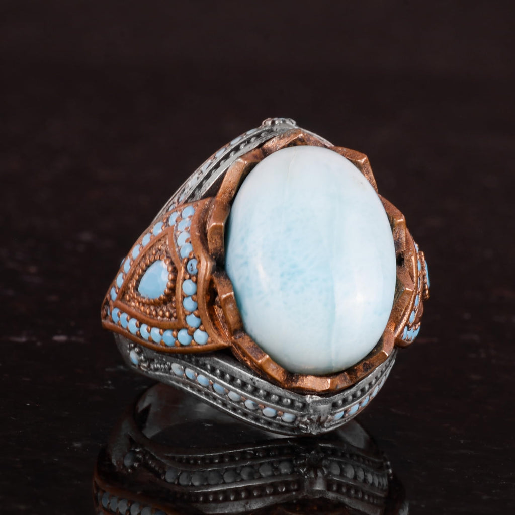 Natural Larimar Stone Handcrafted 925 Sterling Silver Ring — 5