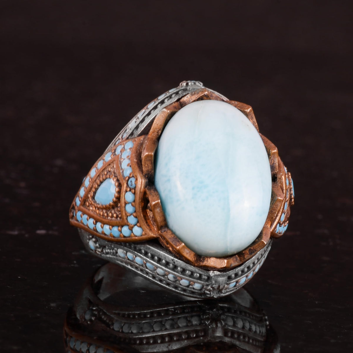 Natural Larimar Stone Handcrafted 925 Sterling Silver Ring — 5