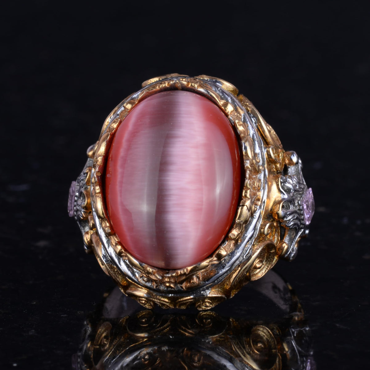 KAMBO Created Stone Men's Ring - Sultan Ring - Handmade 925 Sterling Silver Ring - Unique Ring (Created Cat's Eye) — 6