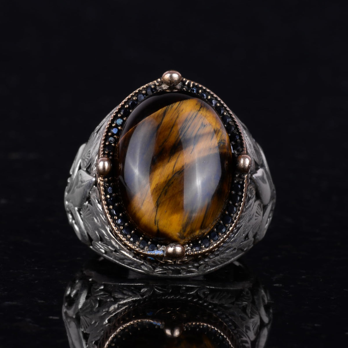 925 Sterling Silver Handmade Men's Ring - Available with Various Natural Stones (Tiger Eye) — 2