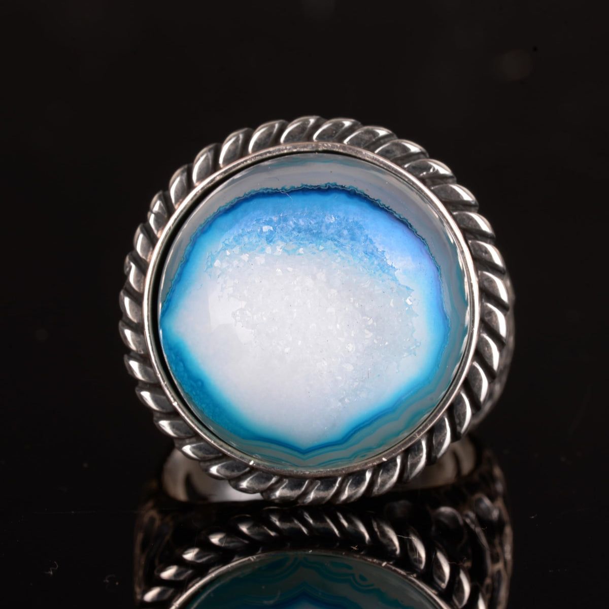 Natural Druzy Quartz with 925 Sterling Silver Ring (Blue) — 4