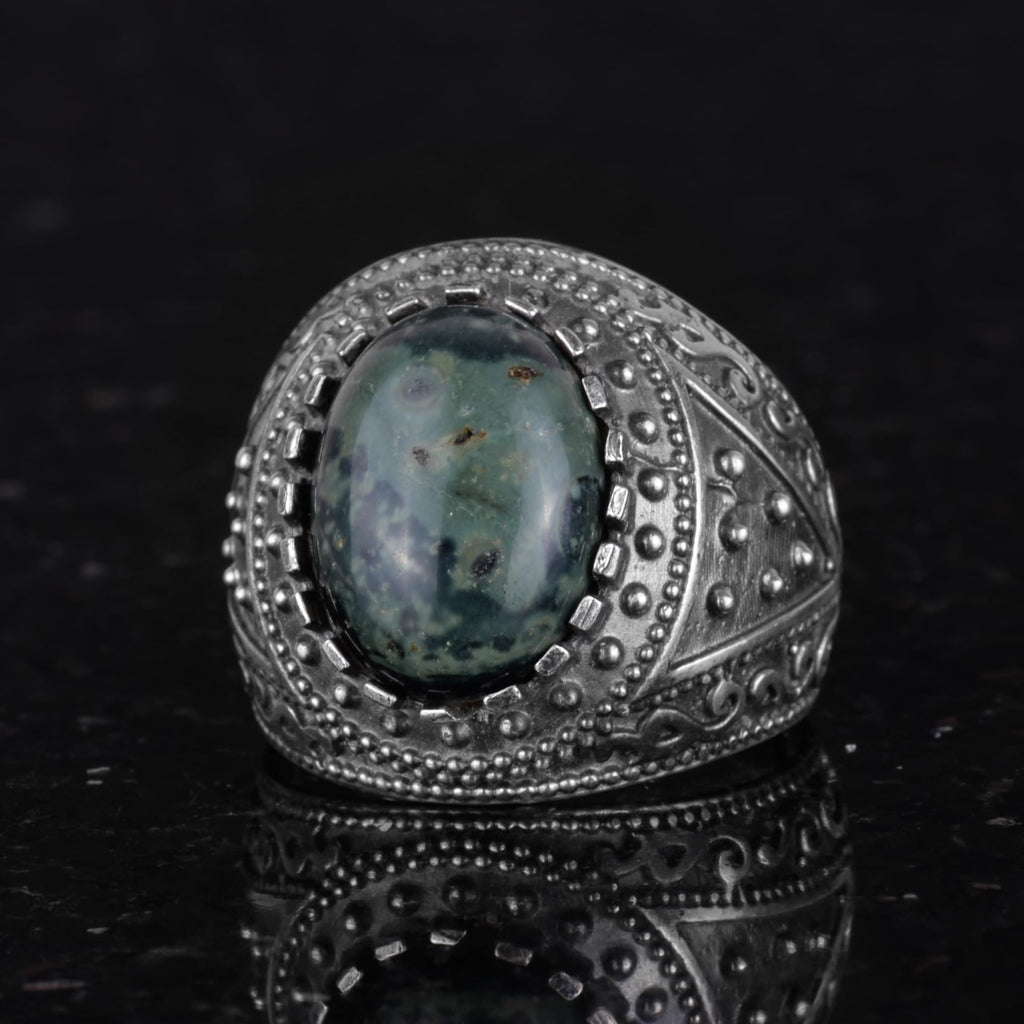 Natural Green Eye Stone Ring - 925 Sterling Silver Men's Ring — 5