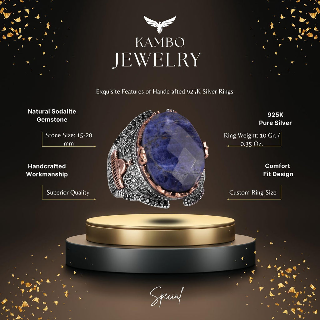 Kaaba Silver Ring, Natural Sodalite Stone Ring — 2