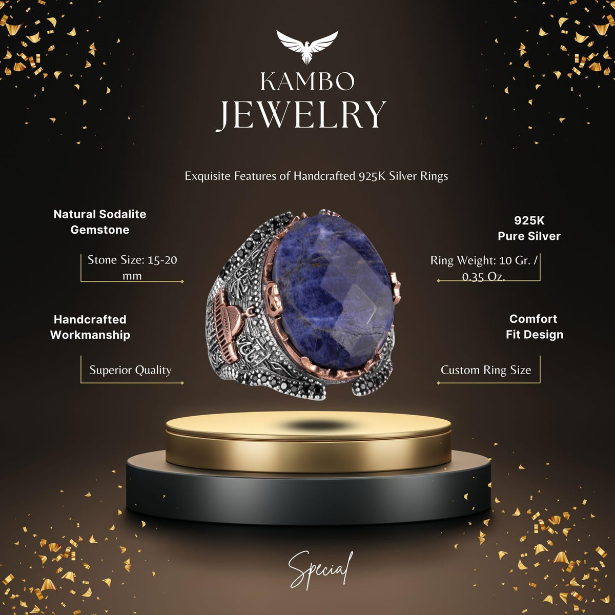 Kaaba Silver Ring, Natural Sodalite Stone Ring — 2