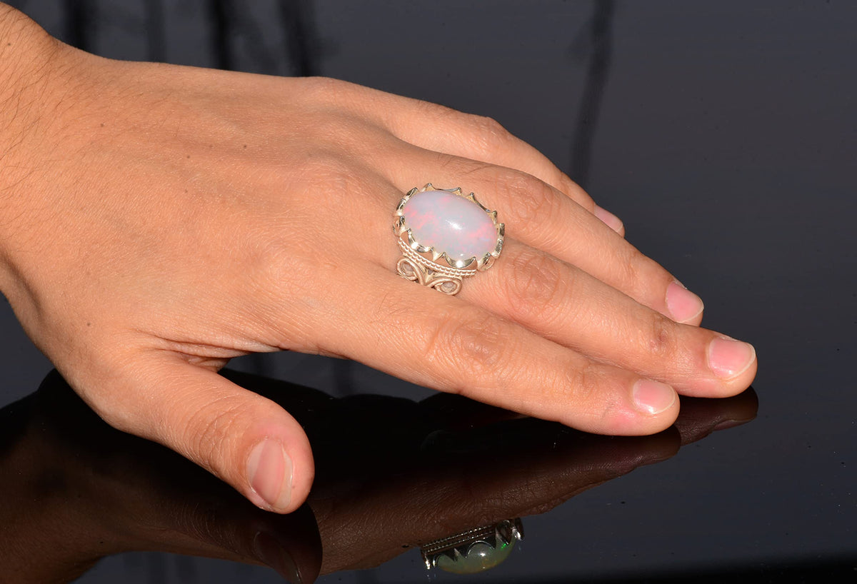 Real Australian Opal Men's Ring - 10.00 Carat - 925 Sterling Silver — 6