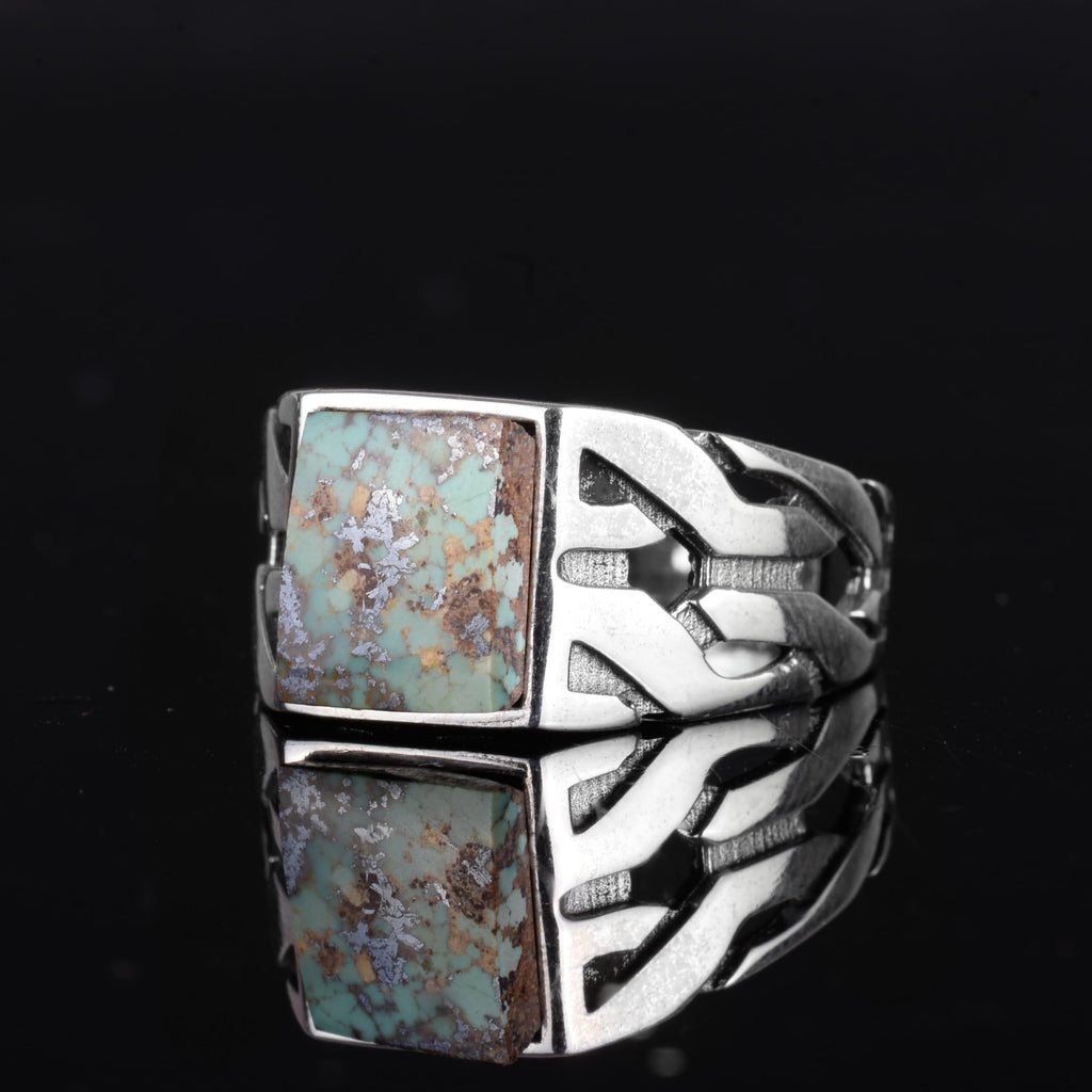 Kambo Real Natural Arizona Turquoise Stone Ring – 925 Sterling Silver Men's Ring, Gift Item — 6