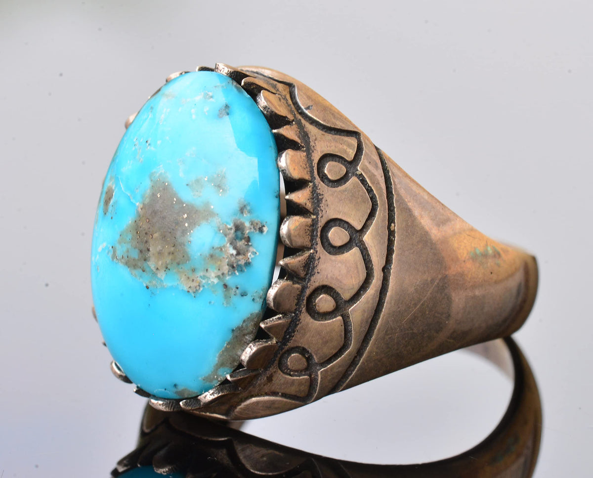 KAMBO Natural Arizona Turquoise Gemstone Minimalist Men's Ring - Silver — 4