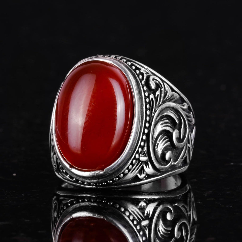 Natural Red Agate Stone Ring — 4